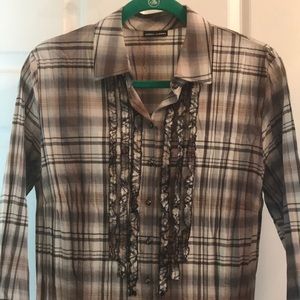 Gerry Weber Plaid Crinkle Ruffle Crystal shirt 42